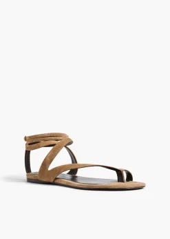 Khaite Sandals-Aimee Ankle Strap Flat Sandal in Taupe Suede