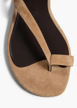 Khaite Sandals-Aimee Ankle Strap Flat Sandal in Taupe Suede