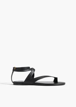 Khaite Sandals-Aimee Ankle Strap Flat Sandal in Black Leather