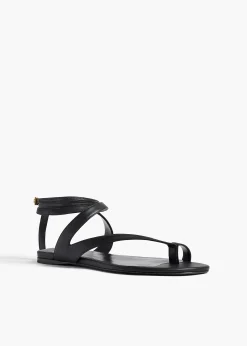 Khaite Sandals-Aimee Ankle Strap Flat Sandal in Black Leather