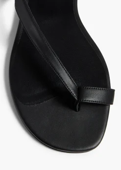 Khaite Sandals-Aimee Ankle Strap Flat Sandal in Black Leather