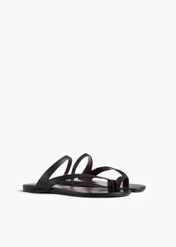 Khaite Sandals-Aimee Flat Sandal in Black Leather