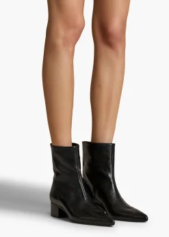 Khaite Boots-Andee Ankle Boot in Black Glazed Leather