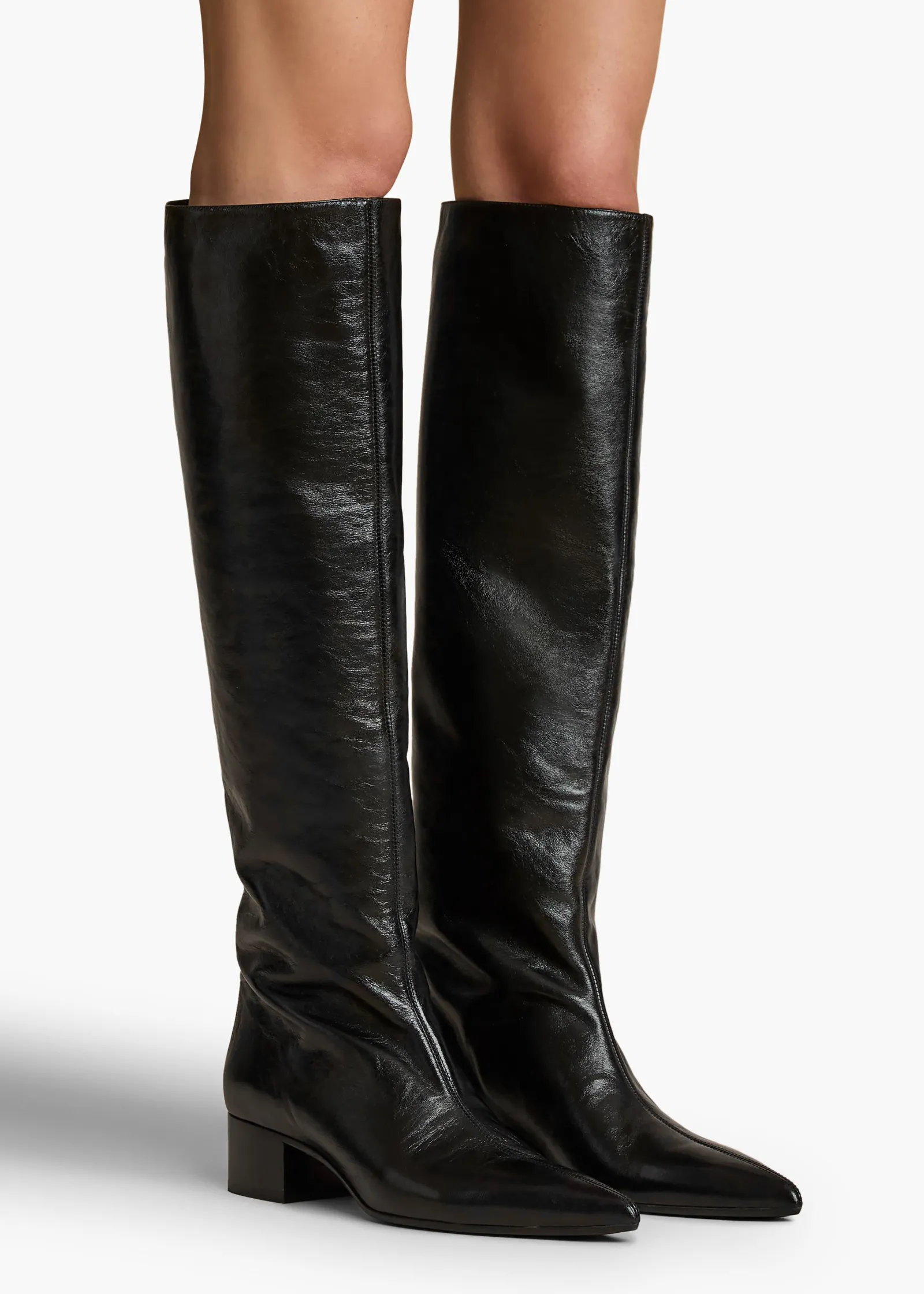 Khaite Boots-Andee Knee-High Boot in Black Glazed Leather