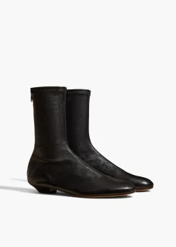 Khaite Boots-Apollo Flat Ankle Boot in Black Leather