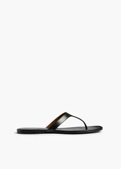 Khaite Sandals-Archer Flat Sandal in Black Leather