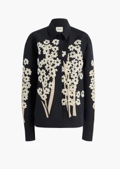 Khaite Shirts & Tops-Argo Top in Black with Floral Embroidery