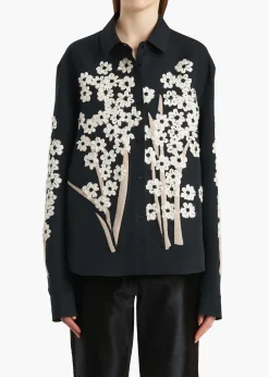 Khaite Shirts & Tops-Argo Top in Black with Floral Embroidery