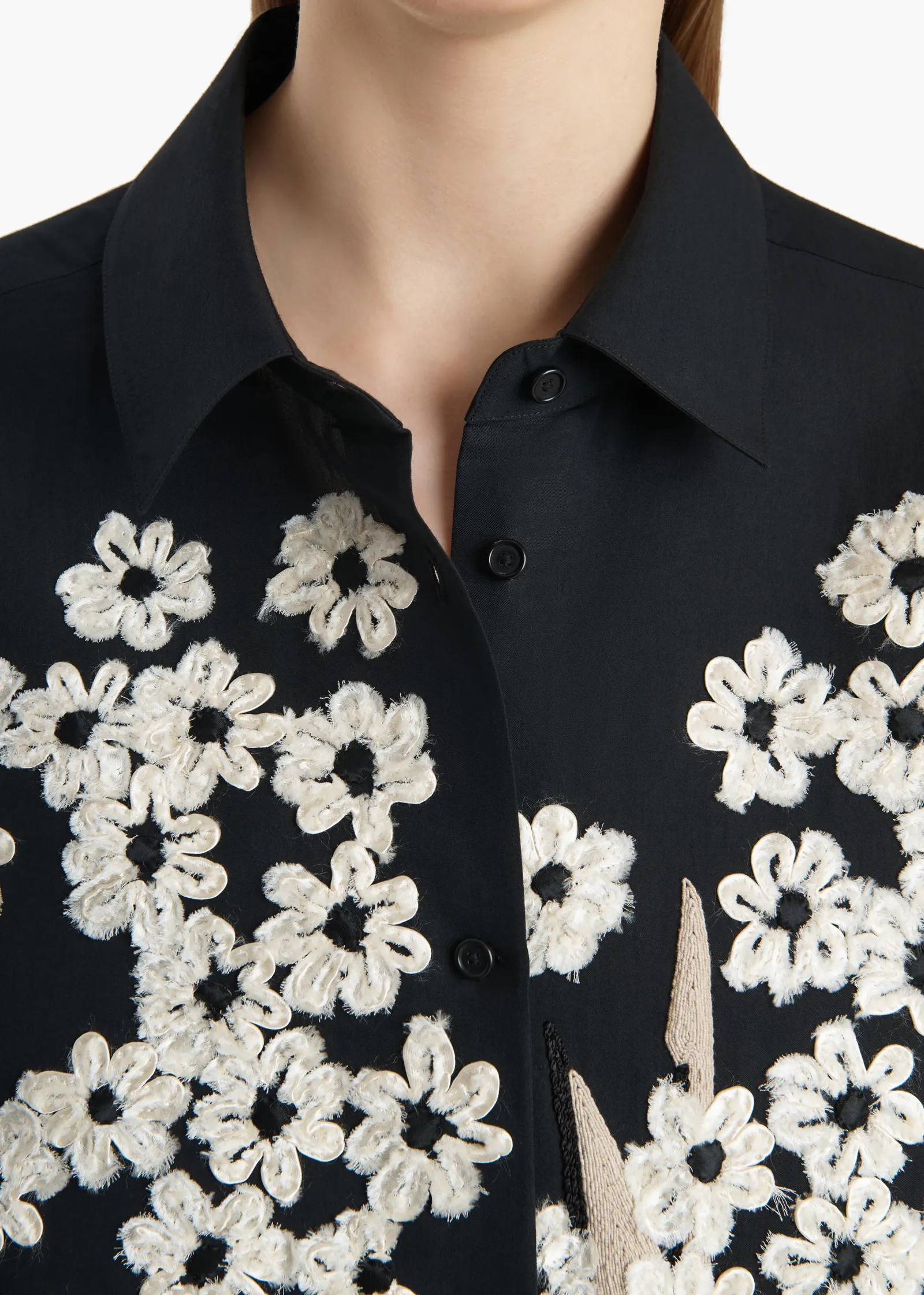 Khaite Shirts & Tops-Argo Top in Black with Floral Embroidery