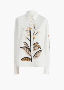 Khaite Shirts & Tops-Argo Top in Chalk Cotton with Floral Embroidery