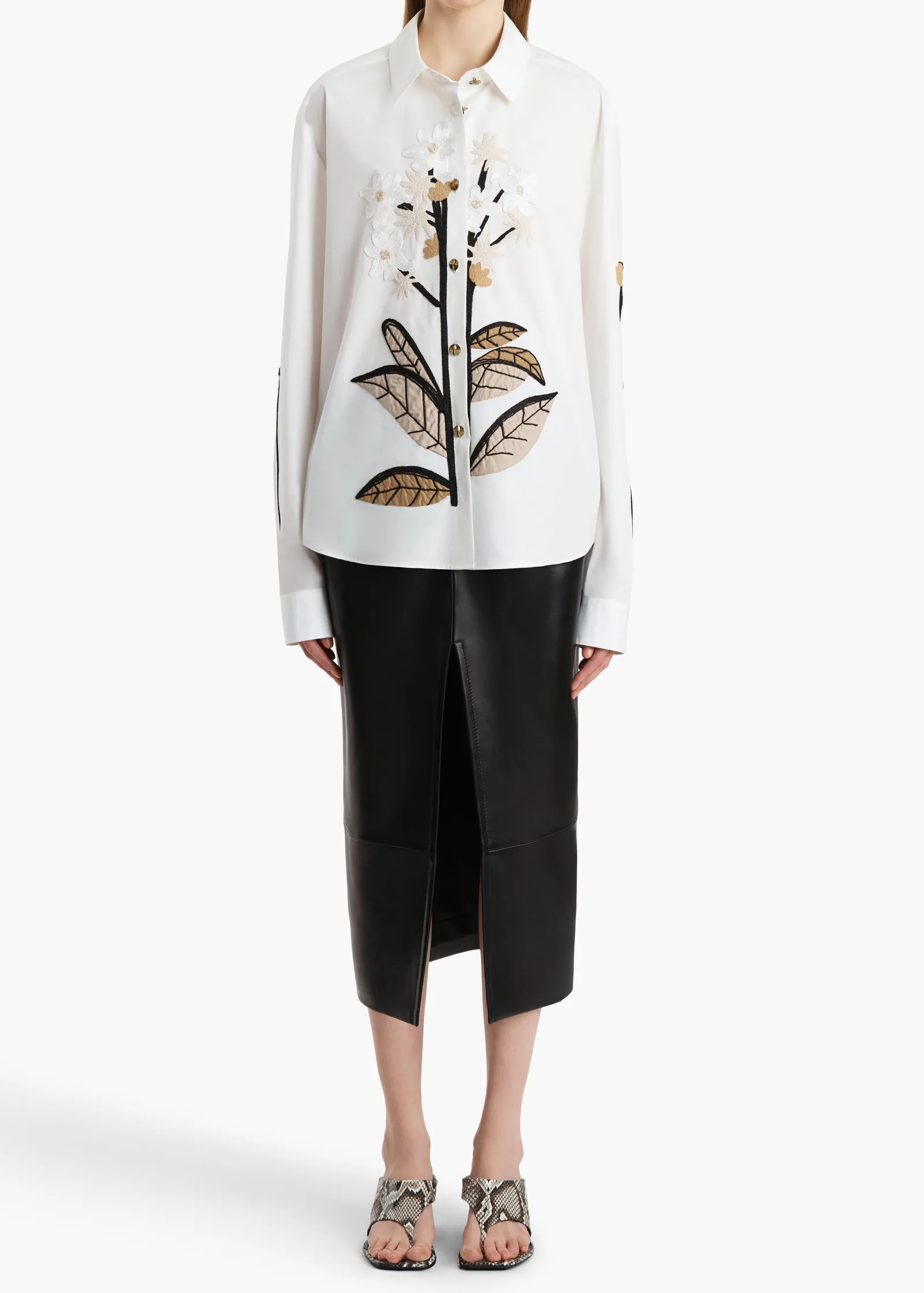 Khaite Shirts & Tops-Argo Top in Chalk Cotton with Floral Embroidery