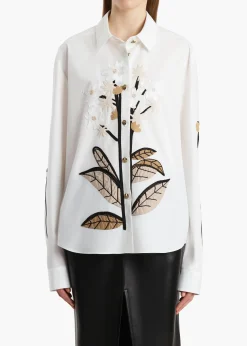 Khaite Shirts & Tops-Argo Top in Chalk Cotton with Floral Embroidery