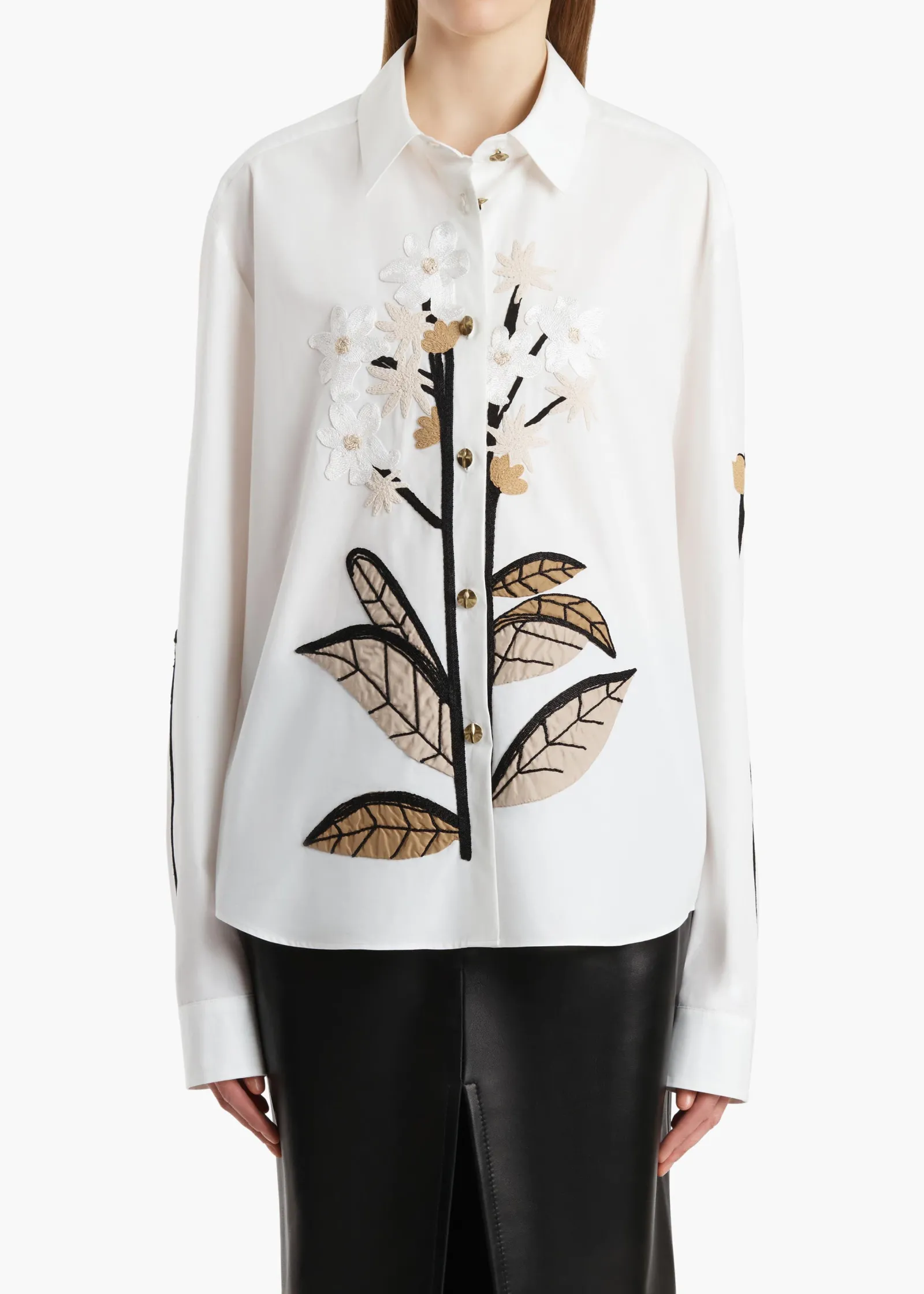 Khaite Shirts & Tops-Argo Top in Chalk Cotton with Floral Embroidery