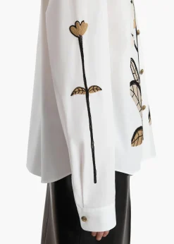 Khaite Shirts & Tops-Argo Top in Chalk Cotton with Floral Embroidery