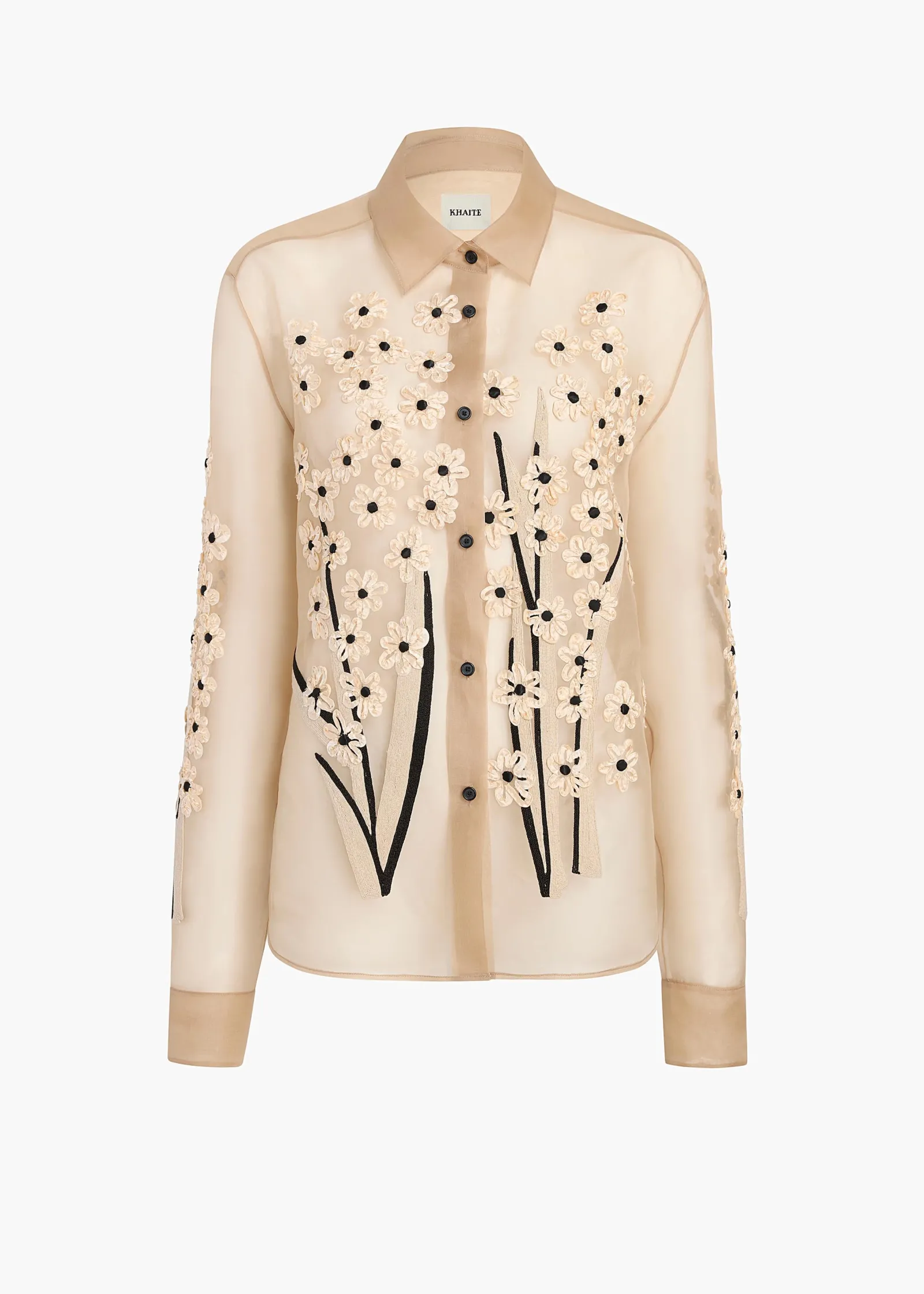 Khaite Shirts & Tops-Argo Top in Chalk Organza with Floral Bouquet Embroidery