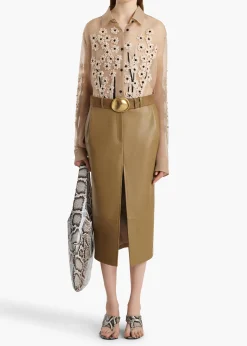 Khaite Shirts & Tops-Argo Top in Chalk Organza with Floral Bouquet Embroidery
