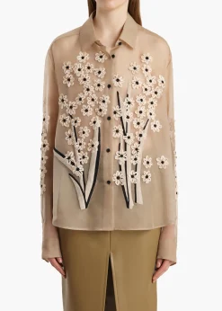 Khaite Shirts & Tops-Argo Top in Chalk Organza with Floral Bouquet Embroidery