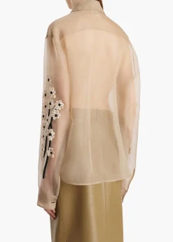 Khaite Shirts & Tops-Argo Top in Chalk Organza with Floral Bouquet Embroidery