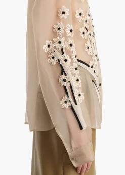 Khaite Shirts & Tops-Argo Top in Chalk Organza with Floral Bouquet Embroidery