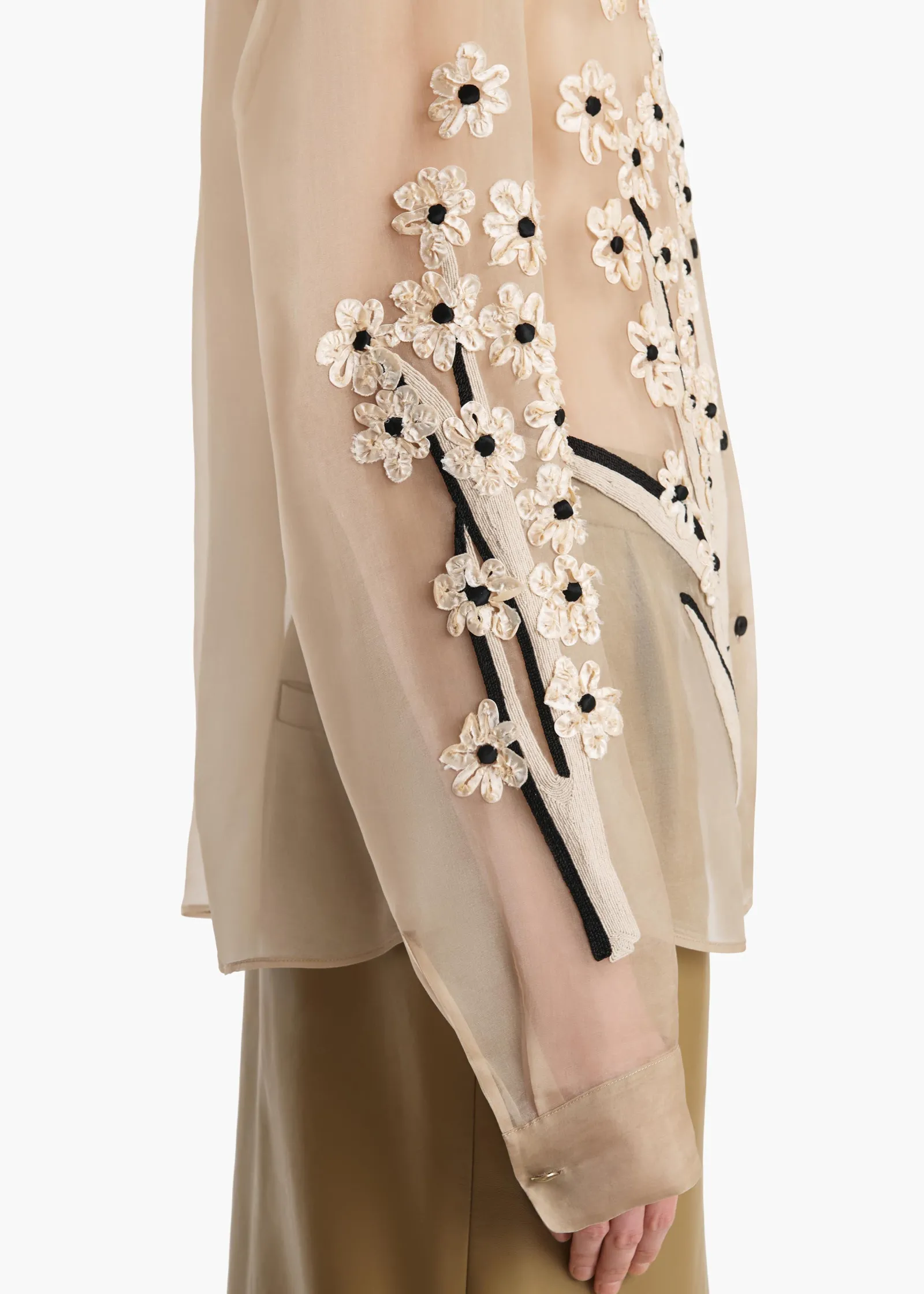 Khaite Shirts & Tops-Argo Top in Chalk Organza with Floral Bouquet Embroidery