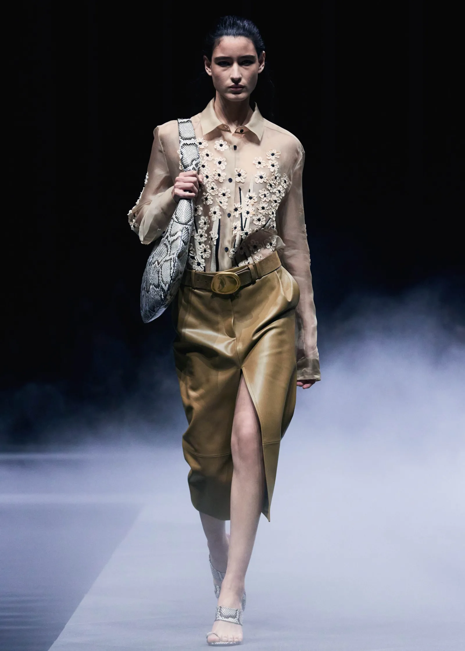 Khaite Shirts & Tops-Argo Top in Chalk Organza with Floral Bouquet Embroidery