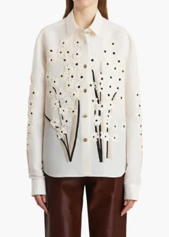 Khaite Shirts & Tops-Argo Top in Natural with Floral Embroidery