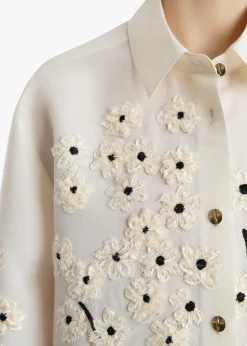 Khaite Shirts & Tops-Argo Top in Natural with Floral Embroidery