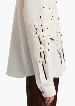 Khaite Shirts & Tops-Argo Top in Natural with Floral Embroidery