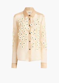 Khaite Shirts & Tops-Argo Top in Tea Stain with Floral Embroidery