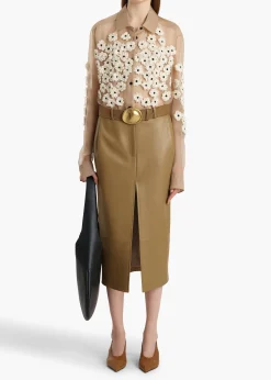 Khaite Shirts & Tops-Argo Top in Tea Stain with Floral Embroidery