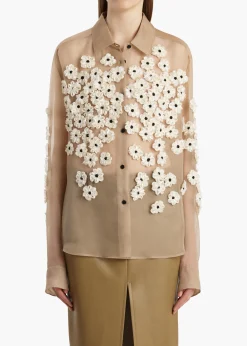 Khaite Shirts & Tops-Argo Top in Tea Stain with Floral Embroidery