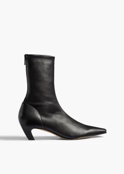 Khaite Boots-Arizona Stretch Ankle Boot in Black Nappa Leather