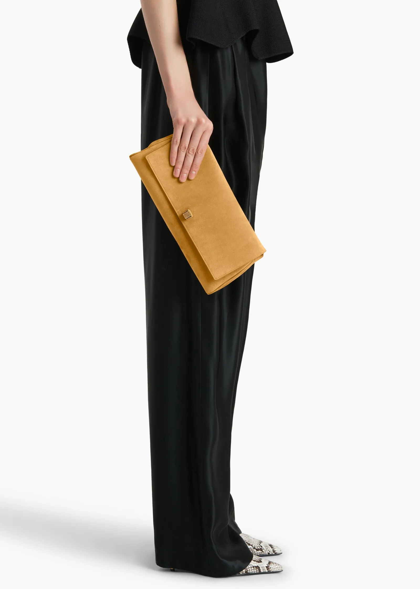 Khaite Evening-Audrey Clutch in Goldenrod Suede