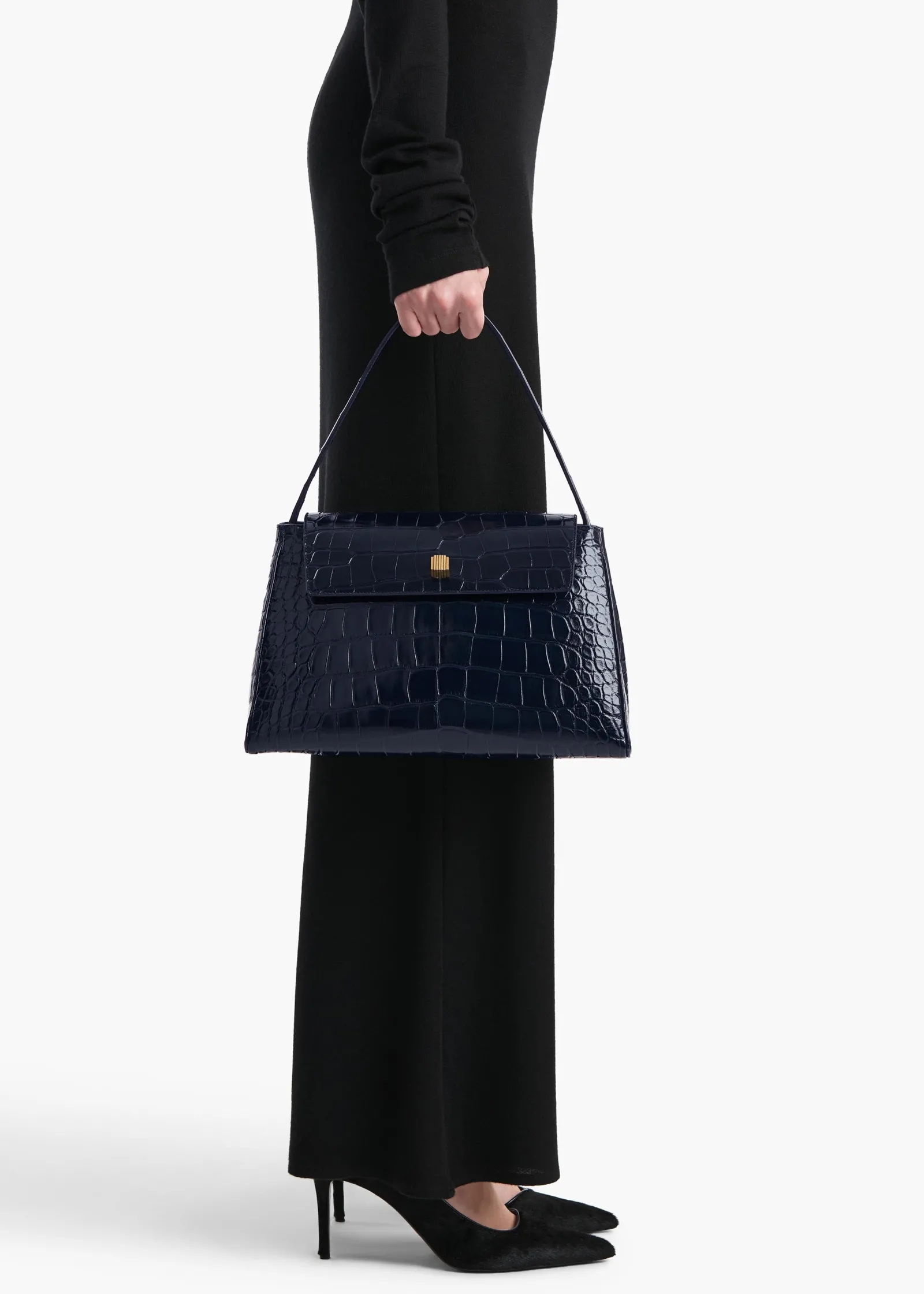 Khaite Top Handle-Audrey Top Handle Bag in Midnight Alligator