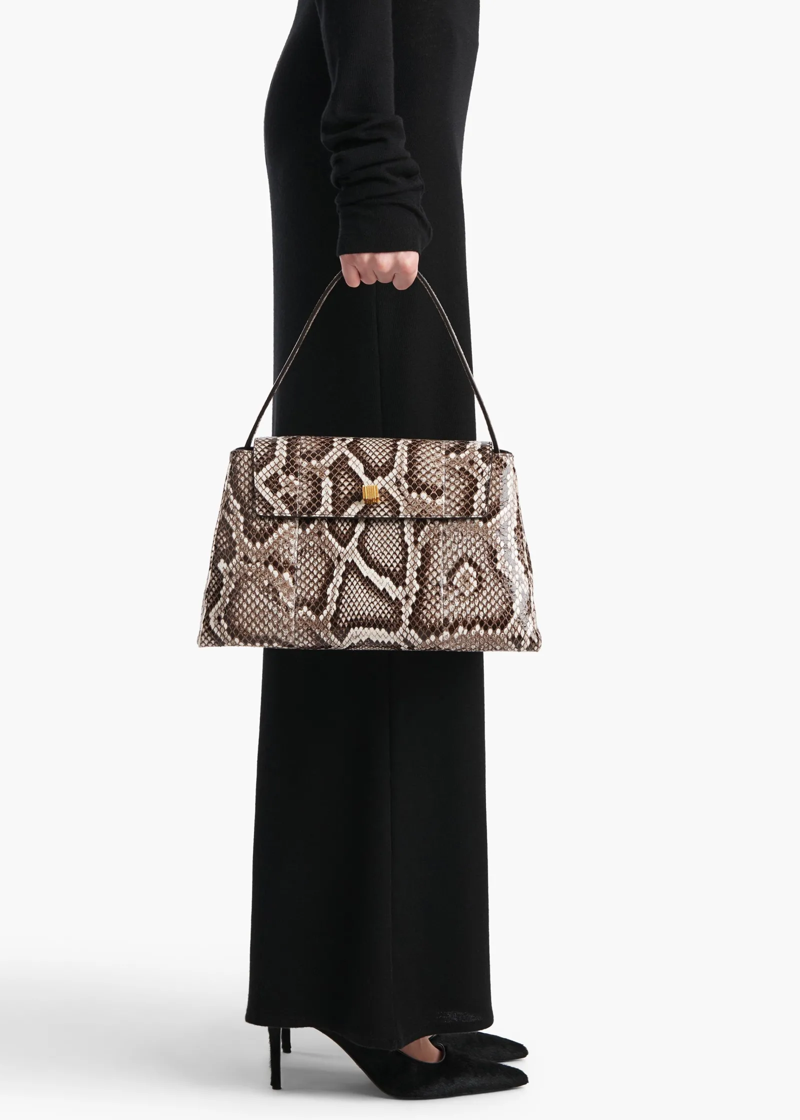 Khaite Top Handle-Audrey Top Handle Bag in Natural Python