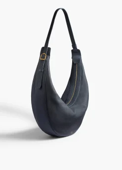 Khaite Crossbody Bags-Augustina Hobo in Midnight Pebbled Leather