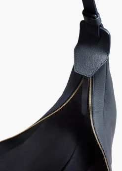 Khaite Crossbody Bags-Augustina Hobo in Midnight Pebbled Leather
