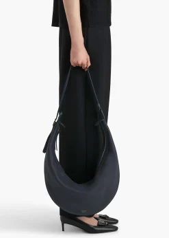Khaite Crossbody Bags-Augustina Hobo in Midnight Pebbled Leather