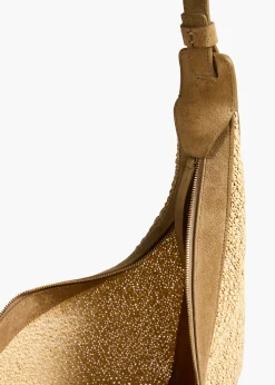 Khaite Crossbody Bags-Augustina Hobo in Wheat Suede and Natural Raffia