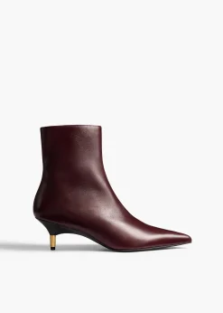 Khaite Boots-Bella Ankle Boot in Bordeaux Vintage Calf Leather