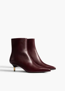 Khaite Boots-Bella Ankle Boot in Bordeaux Vintage Calf Leather