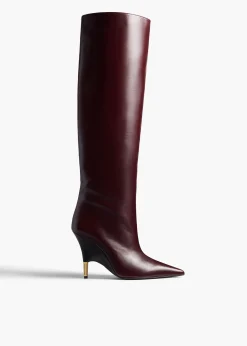 Khaite Boots-Bella Knee-High Boot in Bordeaux Vintage Calf
