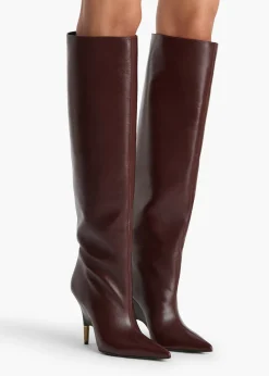 Khaite Boots-Bella Knee-High Boot in Bordeaux Vintage Calf