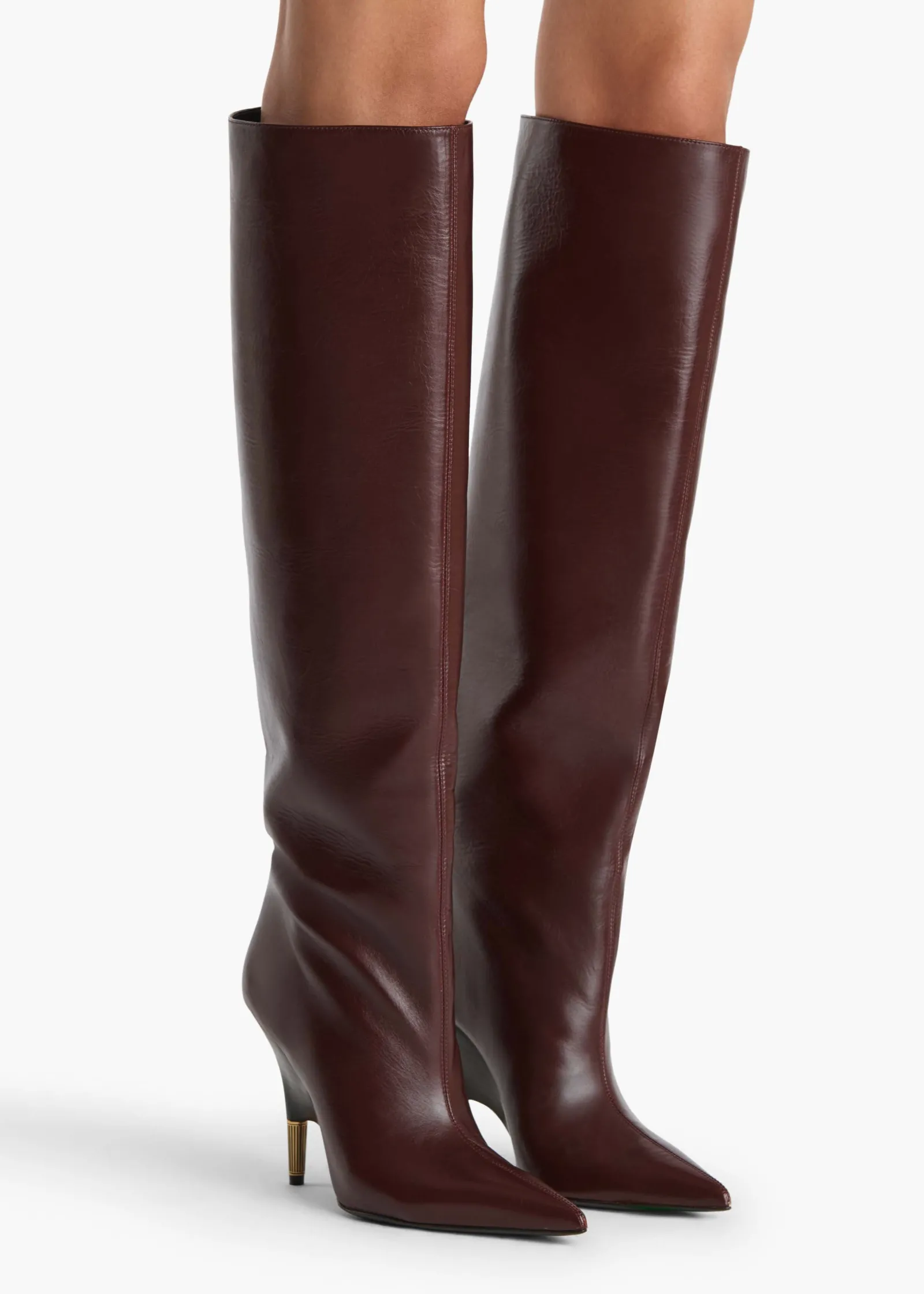 Khaite Boots-Bella Knee-High Boot in Bordeaux Vintage Calf