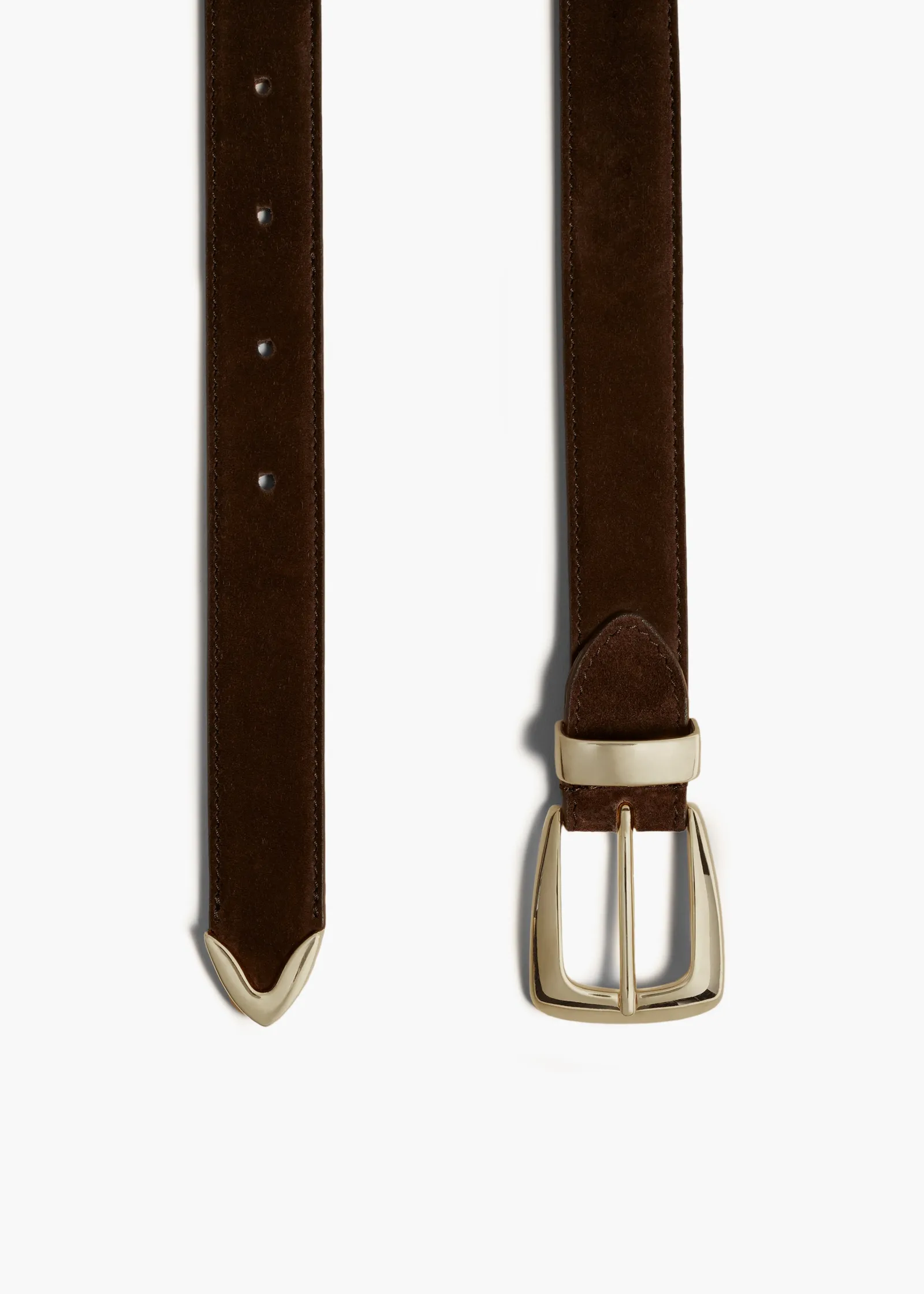 Khaite Belts-Benny Belt in Coffee Suede with Gold