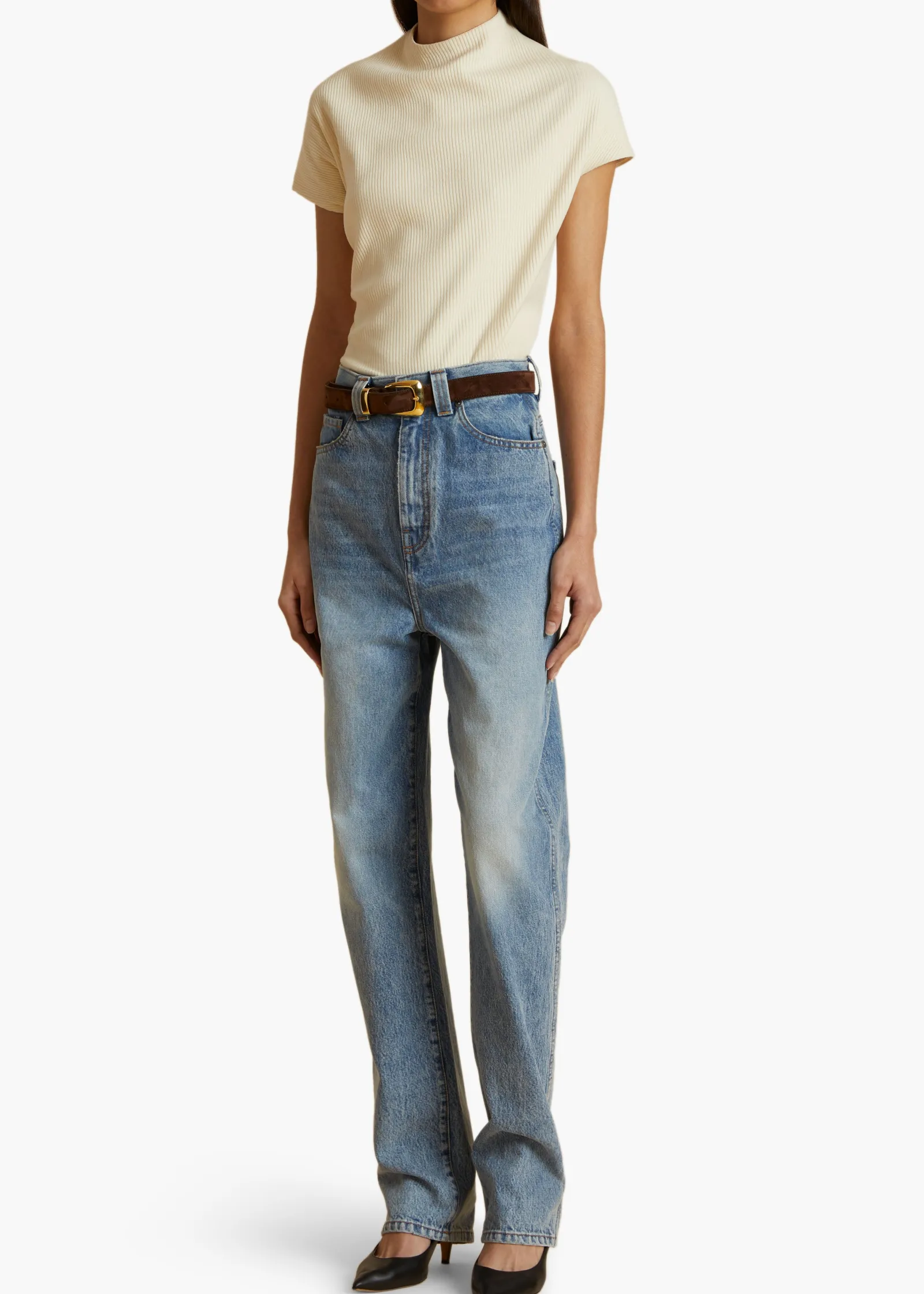 Khaite Belts-Benny Belt in Coffee Suede with Gold