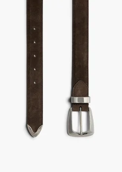 Khaite Belts-Benny Belt in Ebano Suede with Silver