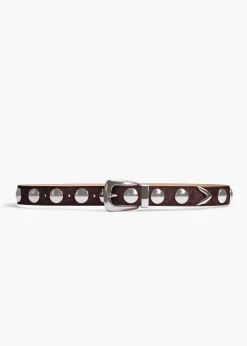 Khaite Belts-Benny Belt with Studs in Coffee Suede and Silver