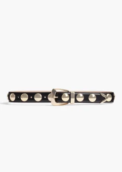 Khaite Belts-Benny Belt with Studs in Black Leather and Gold