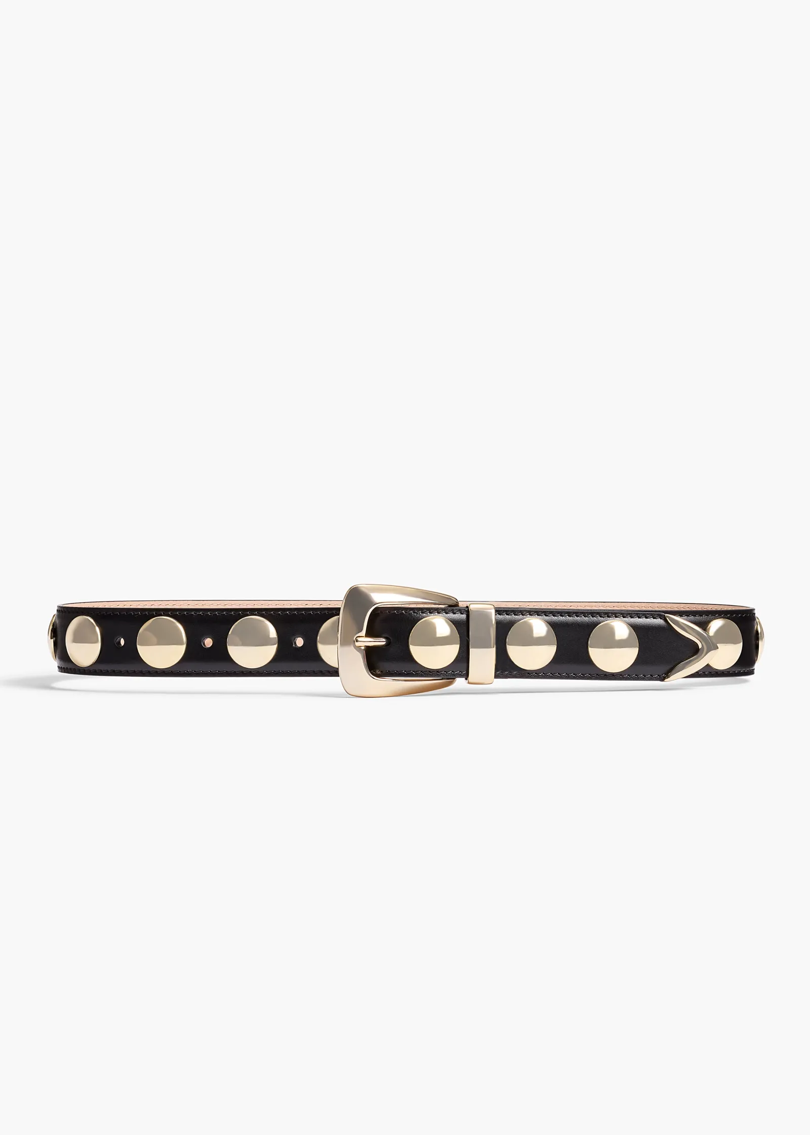 Khaite Belts-Benny Belt with Studs in Black Leather and Gold